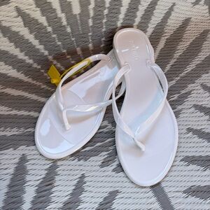 White Jelly Flip Flops Thong Sandals Women Size 11 EU 42 Beach Pool Sandals